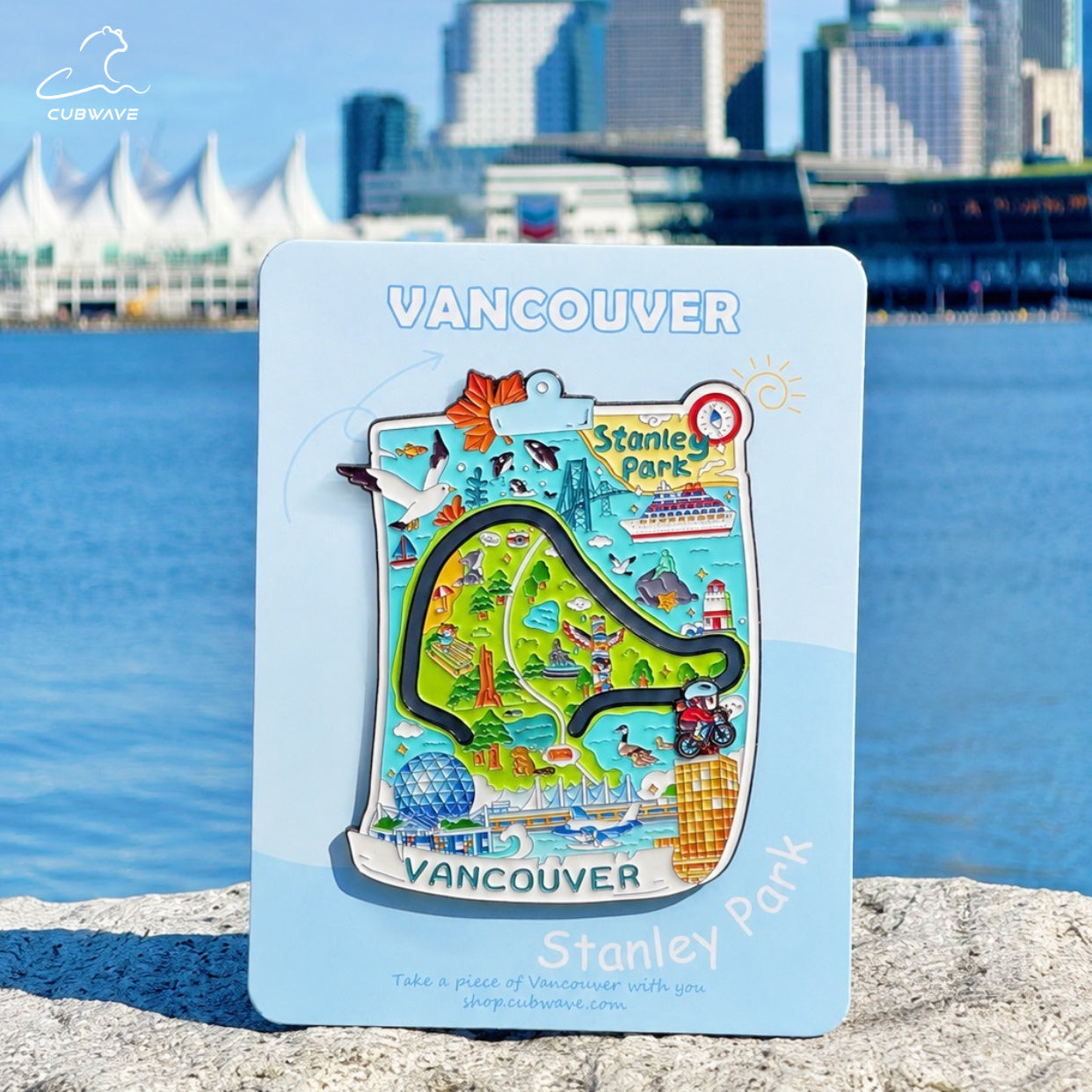 Stanley Park Cyclist Sliding Map Magnet